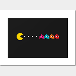 8 bit pacman chasing ghosts Posters and Art